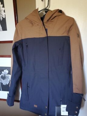 Men's Two-Tone Hooded Raincoat - Brown & Navy
